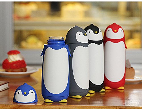 ChezMax Penguin Cartoon Water Bottle for Kids Water Glass 10.0oz Red