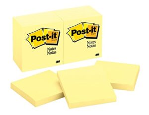 post-it notes, 3x3 in, 12 pads, america’s #1 favorite sticky notes, canary yellow (654)