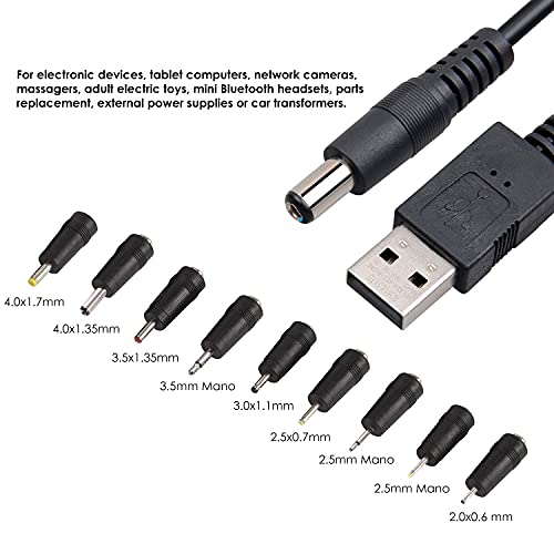 Onite DC Plugs Male 4.0x1.7mm, 4.0x1.35mm, 3.5x1.35mm, 3.5mm Mono, 3.0x1.1mm, 2.5x0.7mm, 2.5mm Mono, 2.35x0.7mm, 2.0x0.6mm Adapters for Electronics Devices Tablets, USB to DC 5.5x2.1mm Cord