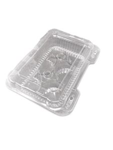 mr miracle 6 compartment for standard cupcakes or small muffins. clear clamshell container. cupcake slots are 2.5 x 2.5 inches. container itself is 2.5 inches tall. pack of 10