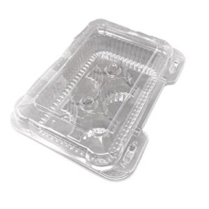 Mr Miracle 6 Compartment for Standard Cupcakes or Small Muffins. Clear Clamshell Container. Cupcake Slots are 2.5 x 2.5 inches. Container itself is 2.5 Inches Tall. Pack of 10