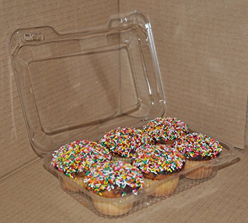 Mr Miracle 6 Compartment for Standard Cupcakes or Small Muffins. Clear Clamshell Container. Cupcake Slots are 2.5 x 2.5 inches. Container itself is 2.5 Inches Tall. Pack of 10