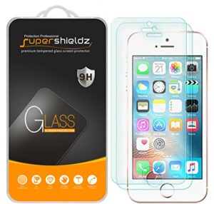 (2 pack) supershieldz designed for iphone se (1st gen, 2016 edition), iphone 5, iphone 5s, iphone 5c tempered glass screen protector anti scratch, bubble free