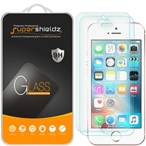 (2 Pack) Supershieldz Designed for iPhone SE (1st Gen, 2016 Edition), iPhone 5, iPhone 5S, iPhone 5C Tempered Glass Screen Protector Anti Scratch, Bubble Free