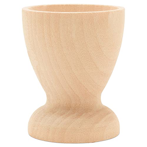 Wooden Egg Holder 2-1/8 inch, Pack of 6 Egg Cups Wooden & 6  2-1/2 inch Flat Bottom Eggs in a Cup, Wood Egg Unfinished, by Woodpeckers