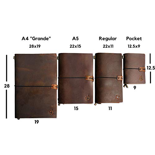 WANDERINGS Leather Travelers Notebook Refillable Travel Journal - Hand-Crafted Genuine Leather Journal for Writing, Poets, Travelers, as a Diary or Life Planner - Blank Inserts - 8.5x4.5in