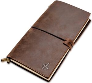 wanderings leather travelers notebook refillable travel journal - hand-crafted genuine leather journal for writing, poets, travelers, as a diary or life planner - blank inserts - 8.5x4.5in