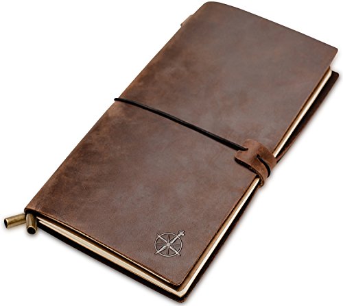 WANDERINGS Leather Travelers Notebook Refillable Travel Journal - Hand-Crafted Genuine Leather Journal for Writing, Poets, Travelers, as a Diary or Life Planner - Blank Inserts - 8.5x4.5in