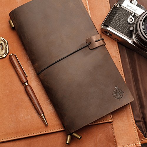 WANDERINGS Leather Travelers Notebook Refillable Travel Journal - Hand-Crafted Genuine Leather Journal for Writing, Poets, Travelers, as a Diary or Life Planner - Blank Inserts - 8.5x4.5in