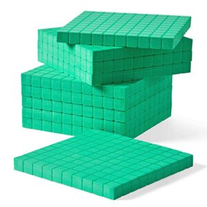hand2mind green foam base ten blocks flats set, place value blocks, counting cubes for kids math, base ten blocks classroom set, math blocks kindergarten, base 10 math manipulatives (set of 10)