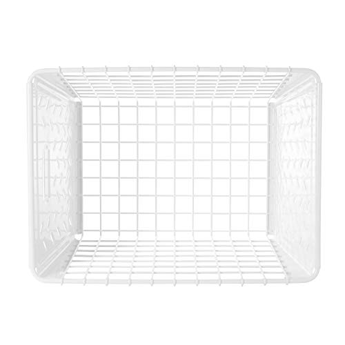 Spectrum Diversified Macklin, Stamped Steel & Wire Basket for Closet & Cubby Storage Vintage-Inspired Design with Customizable Label Plate, Medium, White