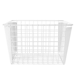 Spectrum Diversified Macklin, Stamped Steel & Wire Basket for Closet & Cubby Storage Vintage-Inspired Design with Customizable Label Plate, Medium, White