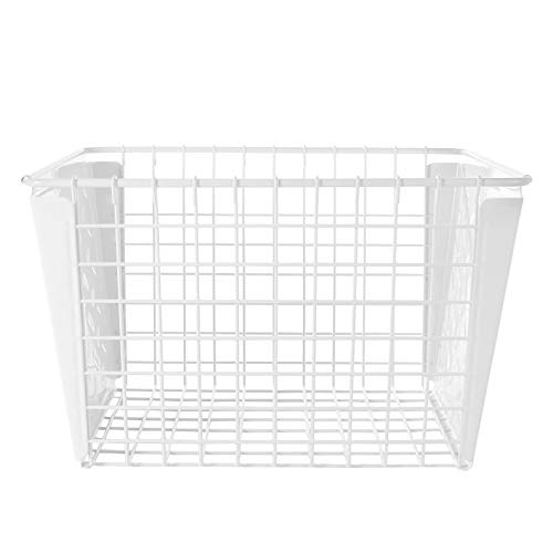 Spectrum Diversified Macklin, Stamped Steel & Wire Basket for Closet & Cubby Storage Vintage-Inspired Design with Customizable Label Plate, Medium, White