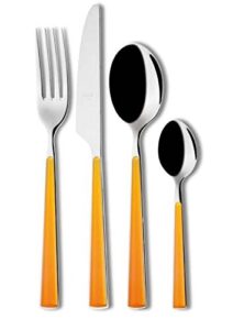 mepra primavera cutlery set – [24 piece set], orange, mirror finish, dishwasher safe cutlery for fine dining