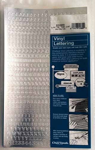 Chartpak 1/4-inch Silver Stick-on Vinyl Letters & Numbers, Full Sheet (01009)