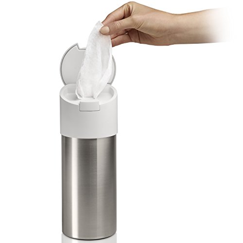 KOHLER Disinfecting Dispenser (Wipes not Included), Canister with Easy One Touch Lid, 4 x 4 x 10.75, Stainless Steel with White