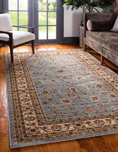 unique loom voyage collection traditional oriental classic intricate design area rug (4' 0 x 6' 0 rectangular, light blue/gold)
