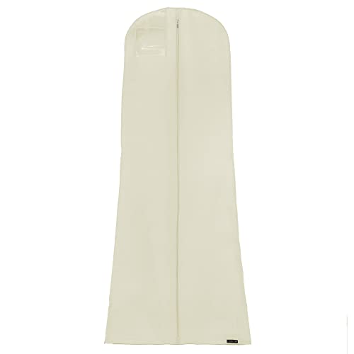 HANGERWORLD Large Wedding Dress Garment Bag Cover - 72" x 24" with Extra Wide Gusset 32" for Long Poufy Dress and Trains, Breathable, Acid-Free (Ivory)