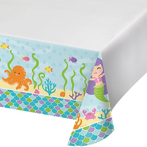 Creative Converting 317702 Border Print Plastic Tablecover, 54 x 102, Mermaid Friends