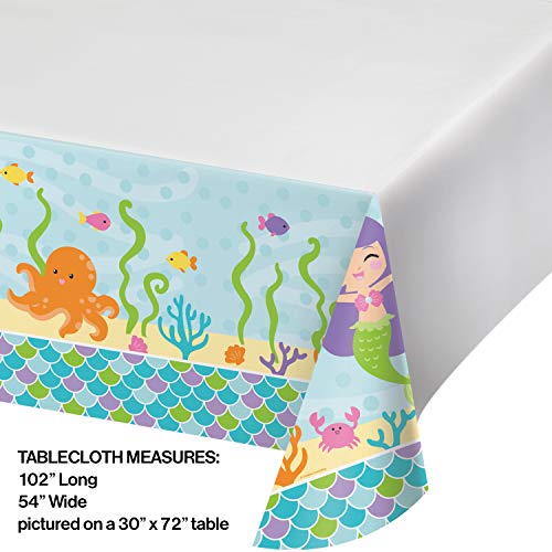 Creative Converting 317702 Border Print Plastic Tablecover, 54 x 102, Mermaid Friends