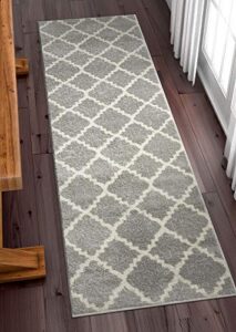 harbor trellis grey quatrefoil geometric modern casual 2x7 (2'3" x 7'3" runner) easy to clean stain/fade resistant shed free contemporary traditional moroccan lattice soft living dining room rug