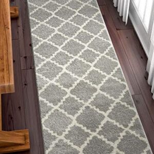 Harbor Trellis Grey Quatrefoil Geometric Modern Casual 2x7 (2'3" x 7'3" Runner) Easy to Clean Stain/Fade Resistant Shed Free Contemporary Traditional Moroccan Lattice Soft Living Dining Room Rug