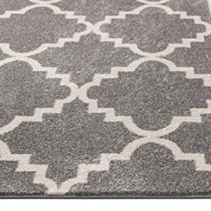 Harbor Trellis Grey Quatrefoil Geometric Modern Casual 2x7 (2'3" x 7'3" Runner) Easy to Clean Stain/Fade Resistant Shed Free Contemporary Traditional Moroccan Lattice Soft Living Dining Room Rug