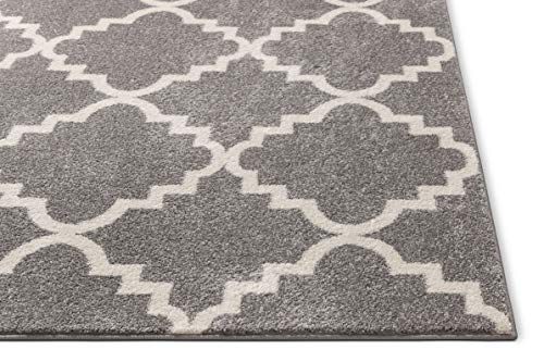 Harbor Trellis Grey Quatrefoil Geometric Modern Casual 2x7 (2'3" x 7'3" Runner) Easy to Clean Stain/Fade Resistant Shed Free Contemporary Traditional Moroccan Lattice Soft Living Dining Room Rug