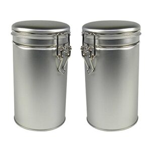 thistle moon 2 pc metal tea coffee and spice tin set – 12 ounce airtight round cannisters with latch lids – 6.5” x 3.6” containers for tea, herbs, or seasoning storage