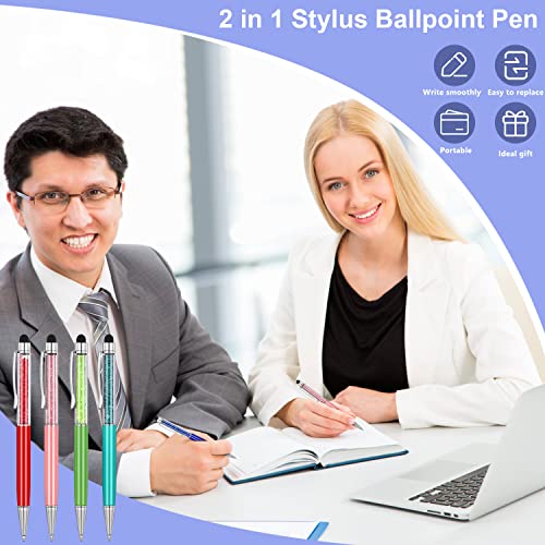 MengRan Cute Pens Bling Bling 2-in-1 Slim Crystal Diamond Stylus Pens and Black Ink Ballpoint Pens (12 colors)