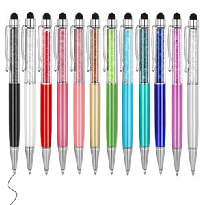 mengran cute pens bling bling 2-in-1 slim crystal diamond stylus pens and black ink ballpoint pens (12 colors)