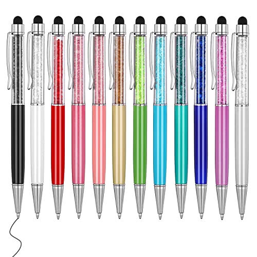 MengRan Cute Pens Bling Bling 2-in-1 Slim Crystal Diamond Stylus Pens and Black Ink Ballpoint Pens (12 colors)