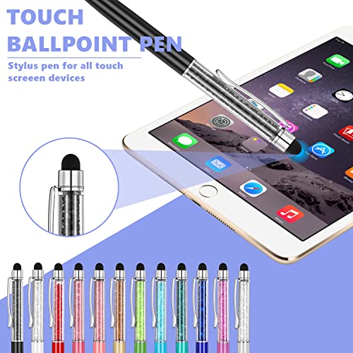 MengRan Cute Pens Bling Bling 2-in-1 Slim Crystal Diamond Stylus Pens and Black Ink Ballpoint Pens (12 colors)