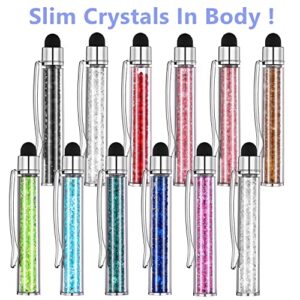 MengRan Cute Pens Bling Bling 2-in-1 Slim Crystal Diamond Stylus Pens and Black Ink Ballpoint Pens (12 colors)