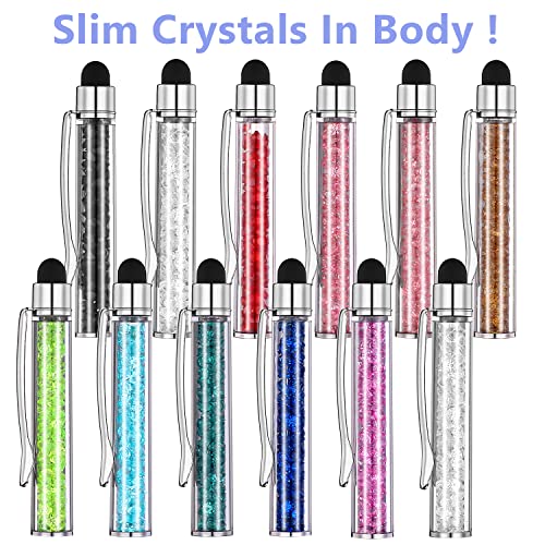 MengRan Cute Pens Bling Bling 2-in-1 Slim Crystal Diamond Stylus Pens and Black Ink Ballpoint Pens (12 colors)