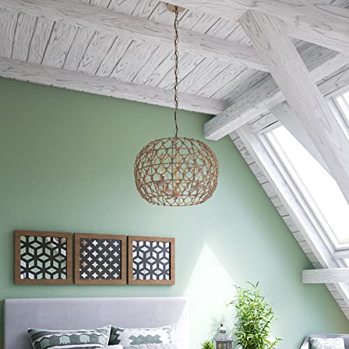 Kenroy Home 92072TN Torus Rustic Woven Pendant Light Fixture, Tan