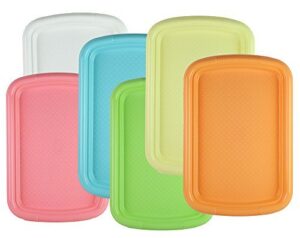 tzipco's durable plastic rectangular serving tray / fast food plate, 15" x 10" (set of 6 colors)