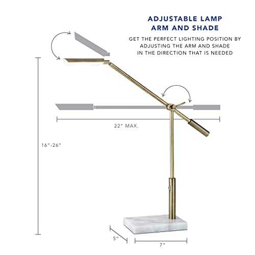 Adesso 4128-21 Vera LED Desk Lamp, 16-26 in, 6W Full Spectrum LED, Antique Brass Finish, 1 Table Lamp , White