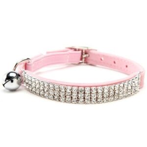 chukchi soft velvet safe cat adjustable collar bling diamante with bells,11 inch for small dogs and cats (pink)
