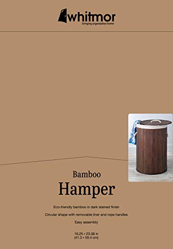 Whitmor Laundry Hamper with Rope Handles Bamboo, 16.25x23.375, Dark Stain