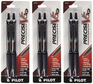pilot precise v5 rt retractable rolling ball pens, extra fine point, black ink, 6 pens