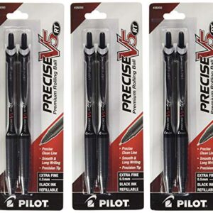 PILOT Precise V5 RT Retractable Rolling Ball Pens, Extra Fine Point, Black Ink, 6 Pens