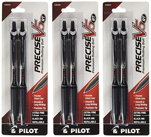 PILOT Precise V5 RT Retractable Rolling Ball Pens, Extra Fine Point, Black Ink, 6 Pens