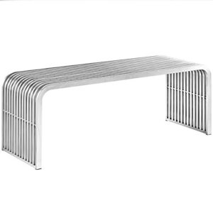 modway pipe contemporary modern stainless steel metal bench, 47"