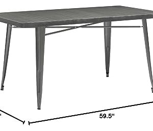 Modway Alacrity 60" Rustic Modern Farmhouse Stainless Steel Metal Rectangle Dining Table in Gunmetal