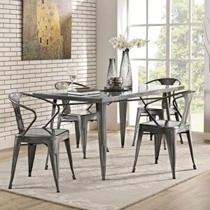 Modway Alacrity 60" Rustic Modern Farmhouse Stainless Steel Metal Rectangle Dining Table in Gunmetal