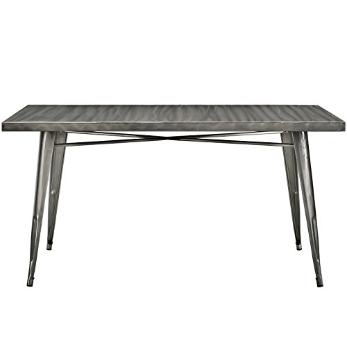 Modway Alacrity 60" Rustic Modern Farmhouse Stainless Steel Metal Rectangle Dining Table in Gunmetal