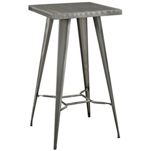 modway direct rustic modern farmhouse steel metal square bar table in gunmetal