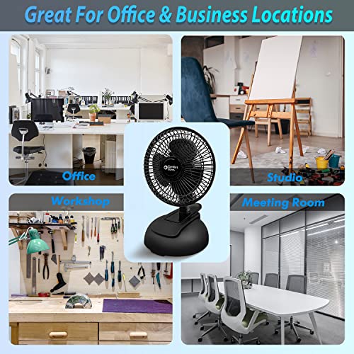 Comfort Zone CZ6XMBK 6” 2-Speed Combo Clip or Desk Fan with Removable Base, Strong Clamp for Firm Grip, Suitable for Bedroom, Office, or Dorm Room, Black