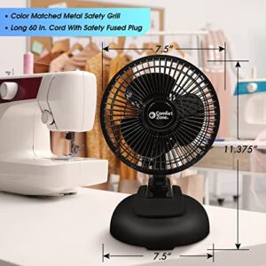 Comfort Zone CZ6XMBK 6” 2-Speed Combo Clip or Desk Fan with Removable Base, Strong Clamp for Firm Grip, Suitable for Bedroom, Office, or Dorm Room, Black